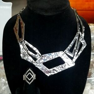 NWT Set necklace with earrings and stretchable ring in charcoal silver